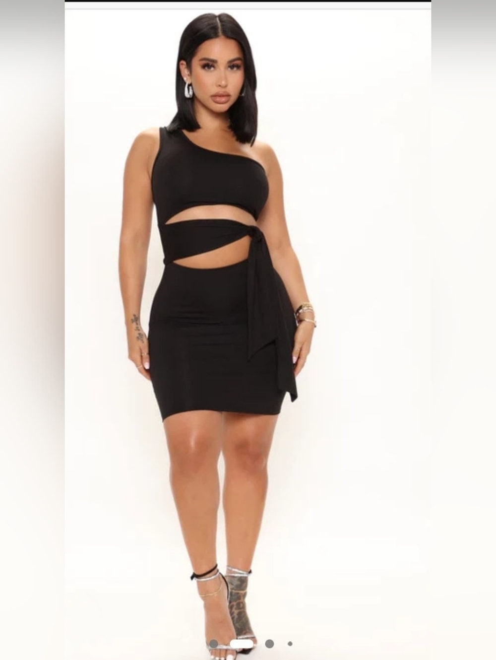 Fashion Nova One-Shoulder Black Cutout Side Tie Dress S